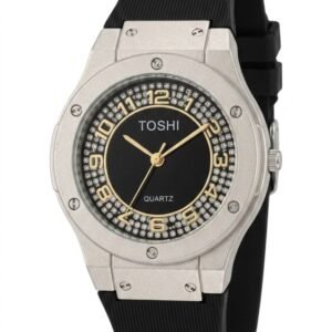 Toshi Women's Crystal-Studded Black Dial Sport Watch