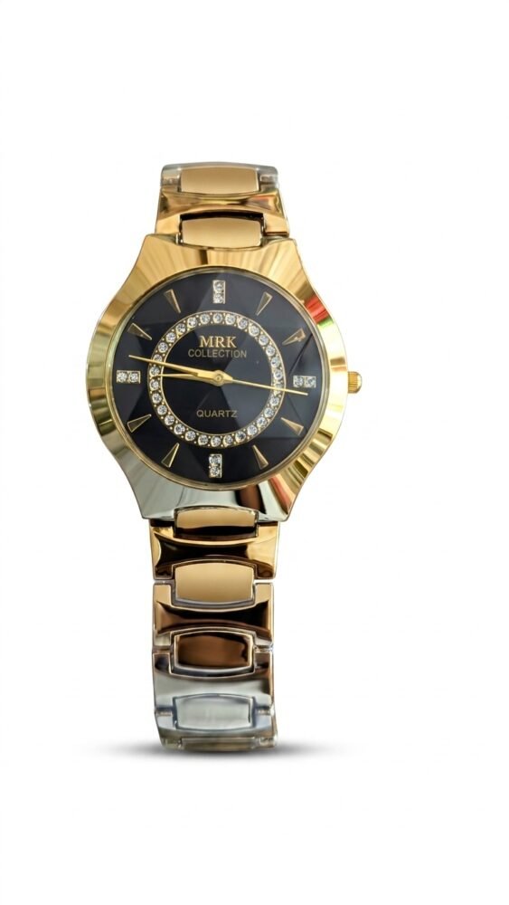 MRK Collection Two-Tone Crystal Black Dial Watch