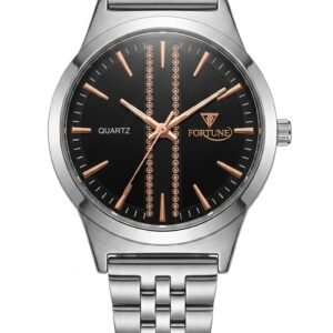 Fortune Two-Row Crystal Accent Black Dial Watch
